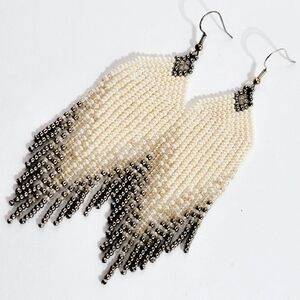 "Moonlight on the Potomac in Winter" Long, Fringe Seed Bead Earrings